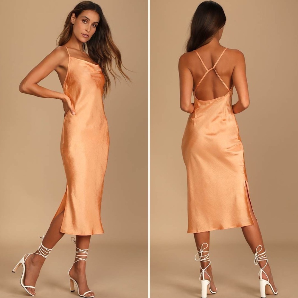 4th & Reckeless NWT Lowe Light Orange Strappy Midi Dress Women’s Size XS